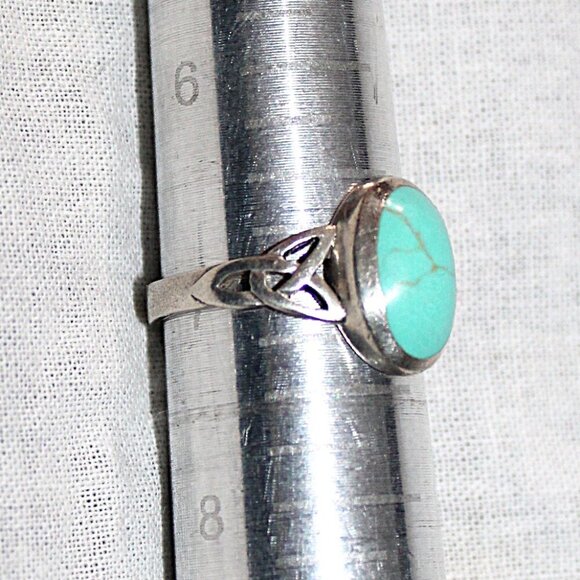 Sterling Silver Celtic Knot Faux Turquoise Ring - Picture 6 of 7